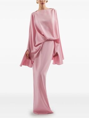Elegant Pink Maxi Draped Evening Dress